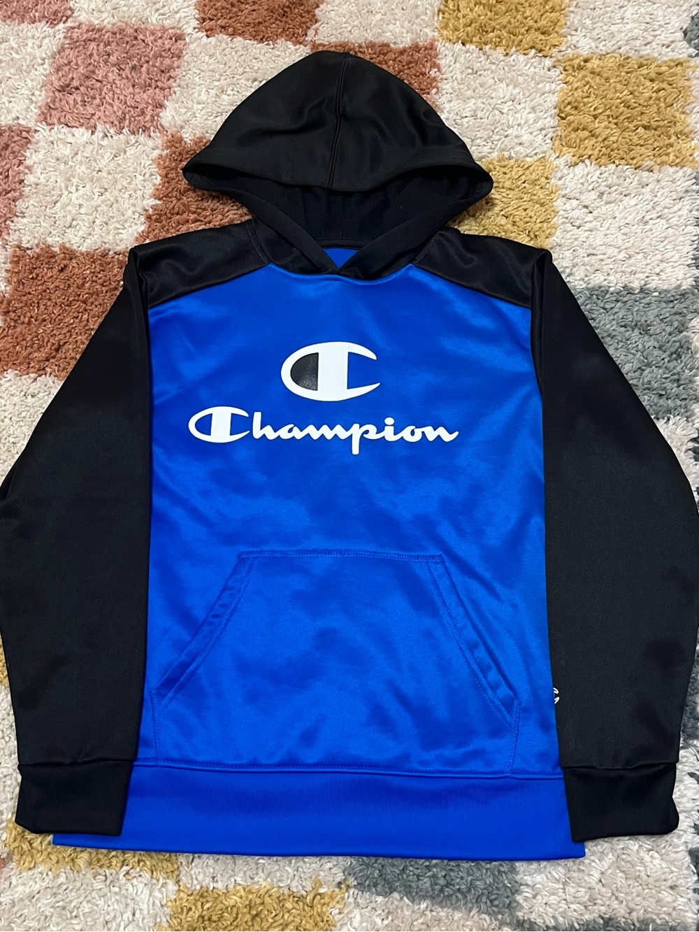 Champion Youth Large 10/12 Blue and Black Logo Hoodie Sweatshirt